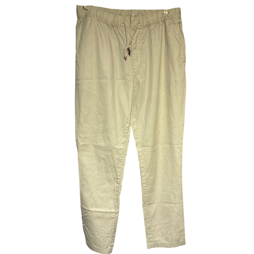 Caribbean Pants Mens 38x34 Drawstring Elastic Pull On Waist Khaki Cotton Rayon